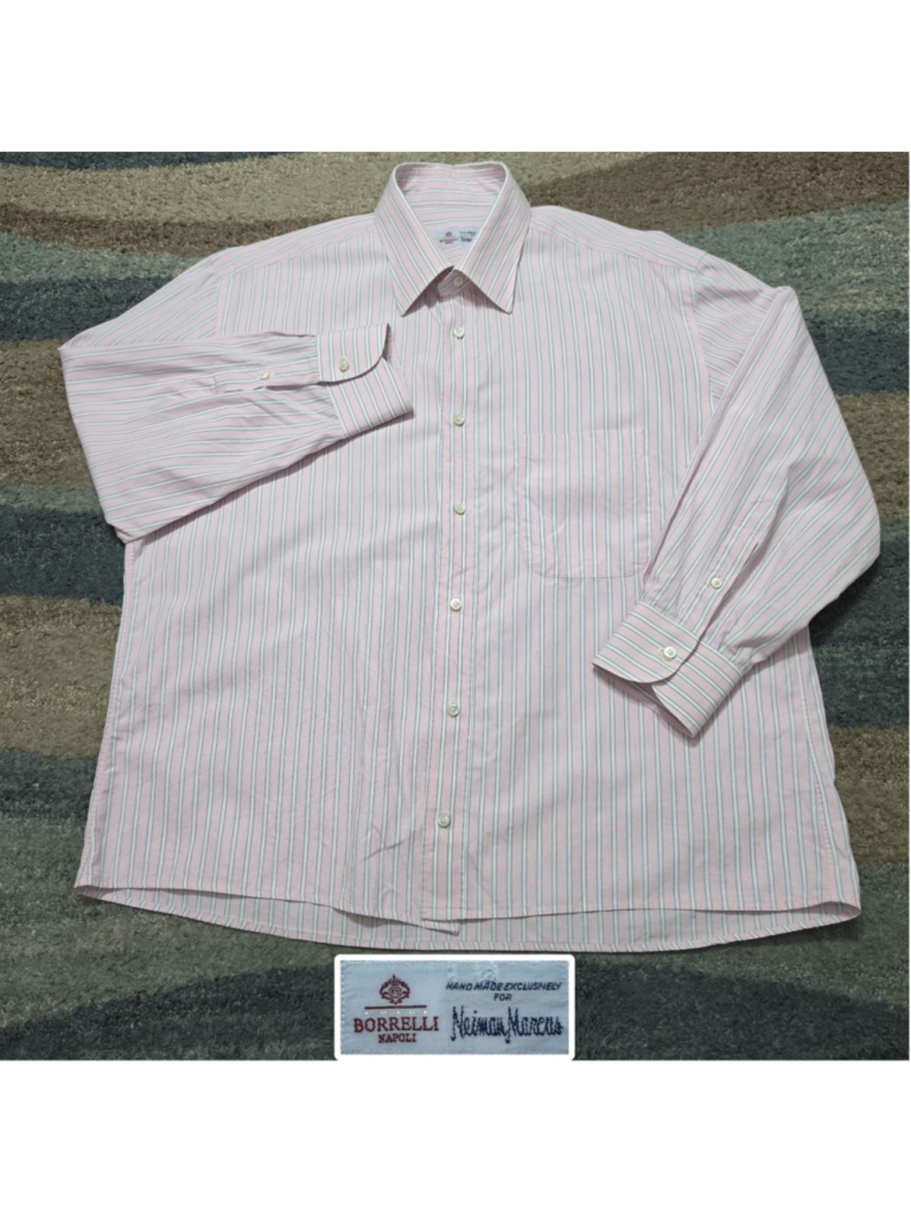 Luigi Borrelli Napoli Shirt 16.5 Pink Striped Dress Neiman Marcus Cotton